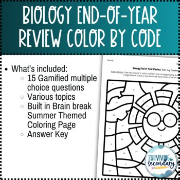 Biology End of Year Color by Code Review Coloring Activity, image 2