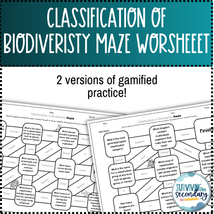 Classification of Living Things (Biodiversity) Maze Worksheets