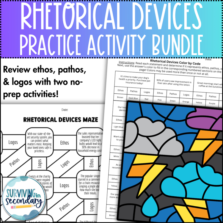 Rhetorical Devices Review Bundle - No-Prep Activities for English Language Arts