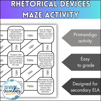 Rhetorical Devices Review Bundle - No-Prep Activities for English Language Arts, image 2