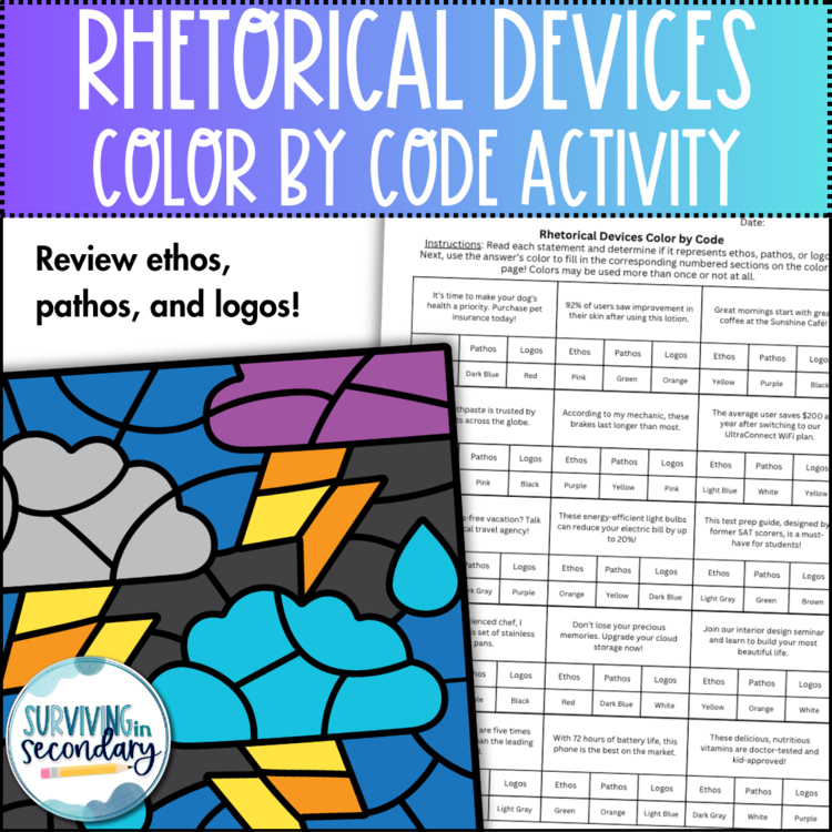 Rhetorical Devices Color by Code - No-Prep Activity for English, Debate, & more!