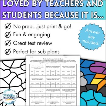 Rhetorical Devices Color by Code - No-Prep Activity for English, Debate, & more!, image 4