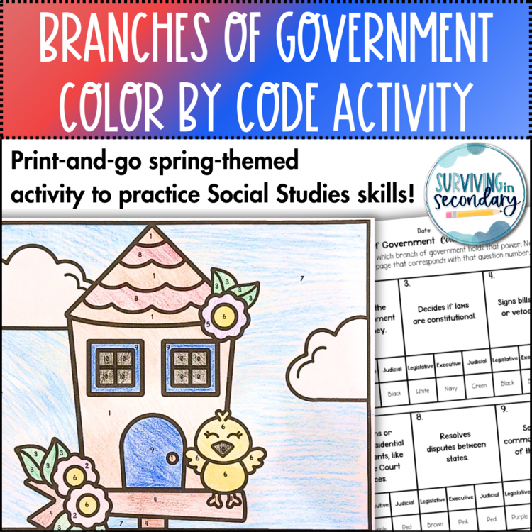 Branches of Government Birdhouse Coloring Activity for U.S. Government & Civics