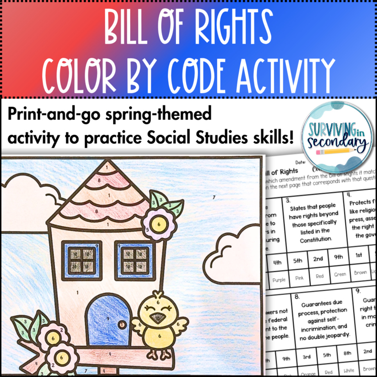 Bill of Rights Birdhouse Coloring Activity for U.S. Government and Civics