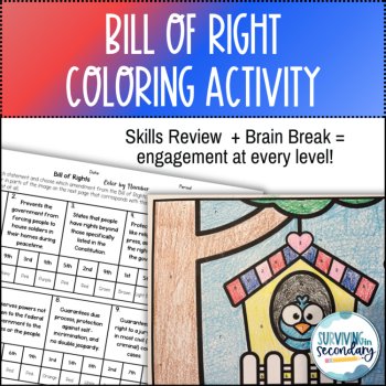 Bill of Rights Birdhouse Coloring Activity for U.S. Government and Civics, image 2