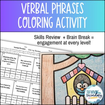 Verbal Phrases Birdhouse Coloring Activity for English Language Arts, image 2