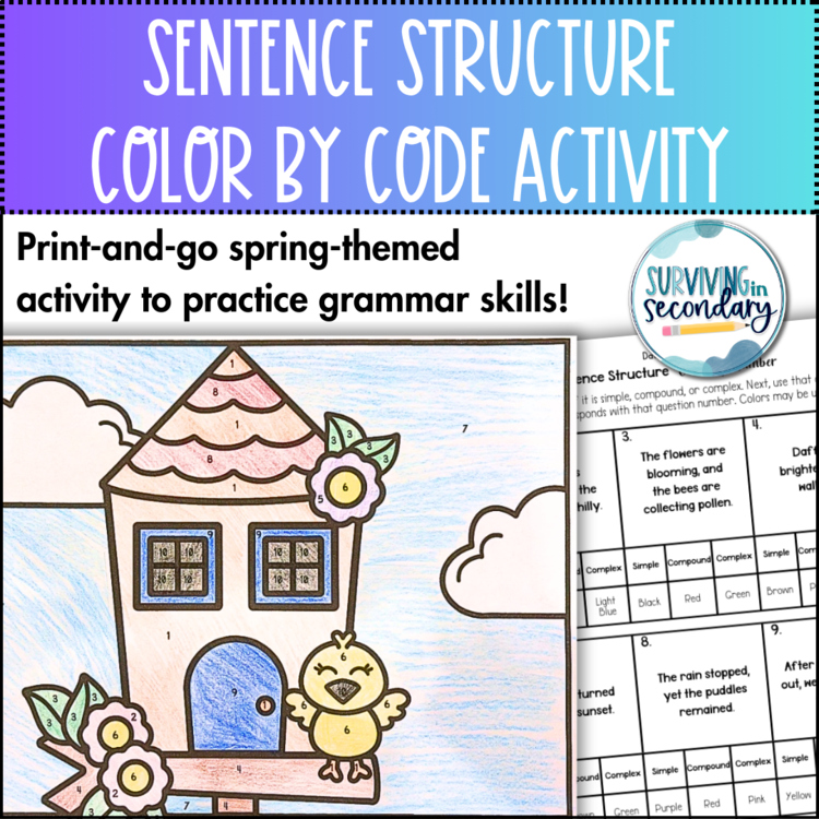 Sentence Structure Birdhouse Coloring Activity for English Language Arts