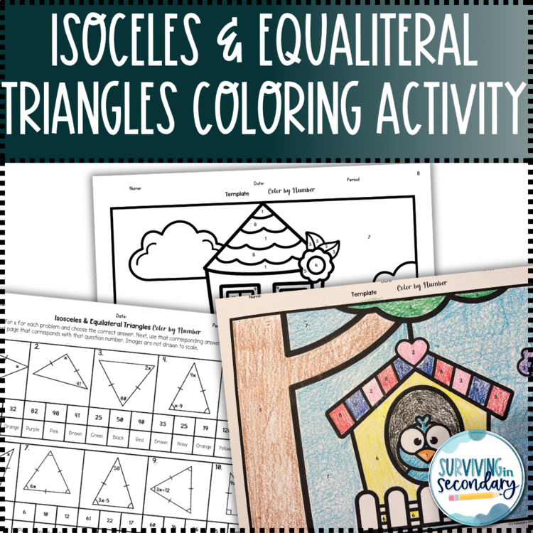 Solving Isosceles and Equilateral Triangles Birdhouse Coloring Activity