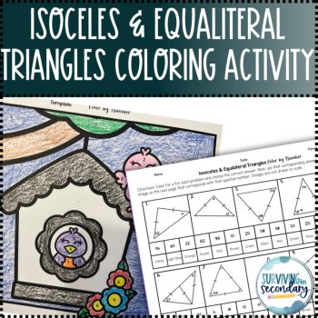 Solving Isosceles and Equilateral Triangles Birdhouse Coloring Activity, image 2