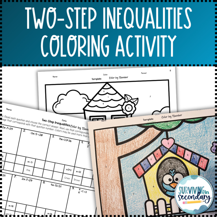 Solving Two-Step Inequalities Birdhouse Coloring Activity