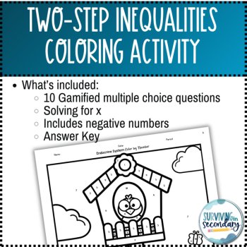 Solving Two-Step Inequalities Birdhouse Coloring Activity, image 2