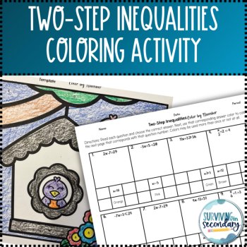 Solving Two-Step Inequalities Birdhouse Coloring Activity, image 3