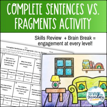 Complete Sentences vs. Fragments St. Patrick's Day Coloring Activity for ELA, image 2