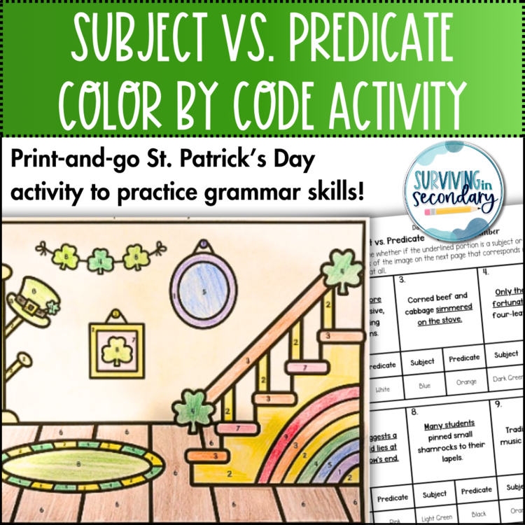 Subject vs. Predicate St. Patrick's Day Coloring Activity for ELA