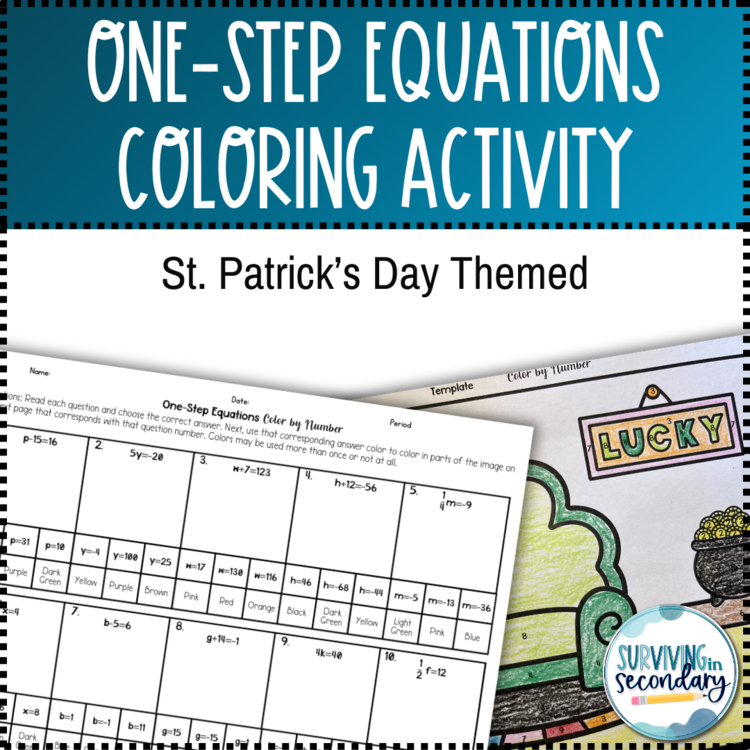 One-Step Equations St. Patrick's Day Coloring Activity