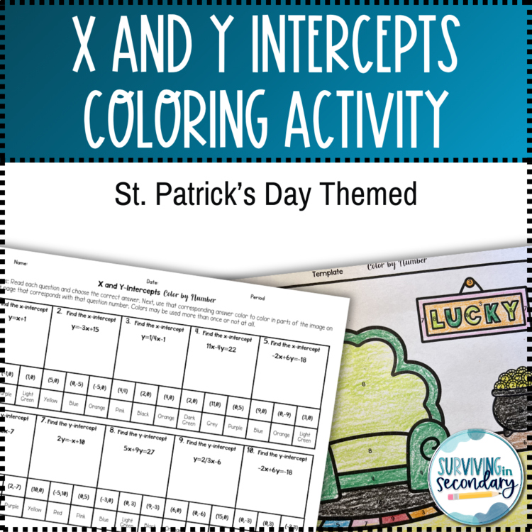 X- and Y-Intercepts St. Patrick's Day Coloring Activity