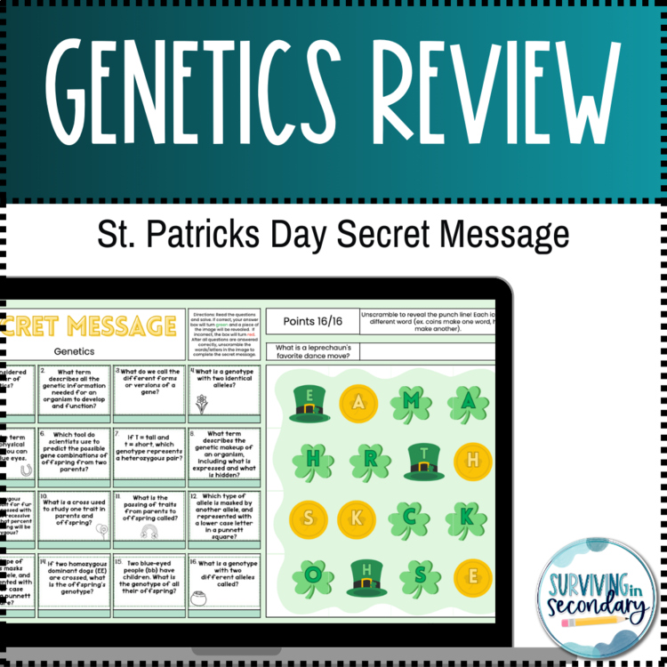 Genetics Review | St. Patrick’s Day Secret Message Digital Activity