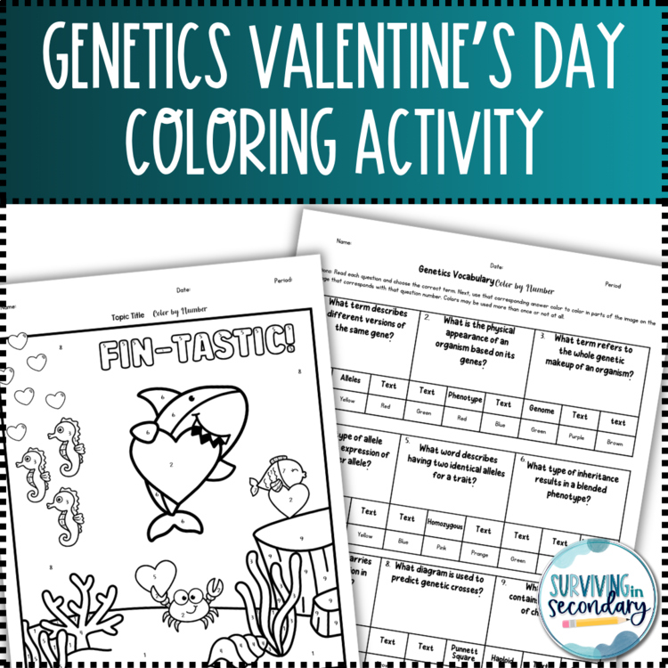 Genetics Vocabulary Valentine's Day Coloring Activity
