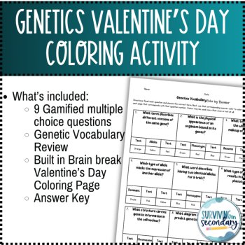 Genetics Vocabulary Valentine's Day Coloring Activity, image 2
