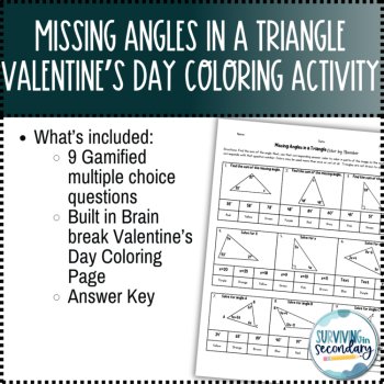 Missing Angles in a Triangle Valentine's Day Coloring Activity, image 2