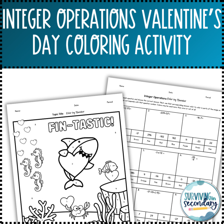 Integer Operations Valentine's Day Coloring Activity