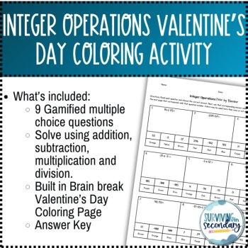 Integer Operations Valentine's Day Coloring Activity, image 2