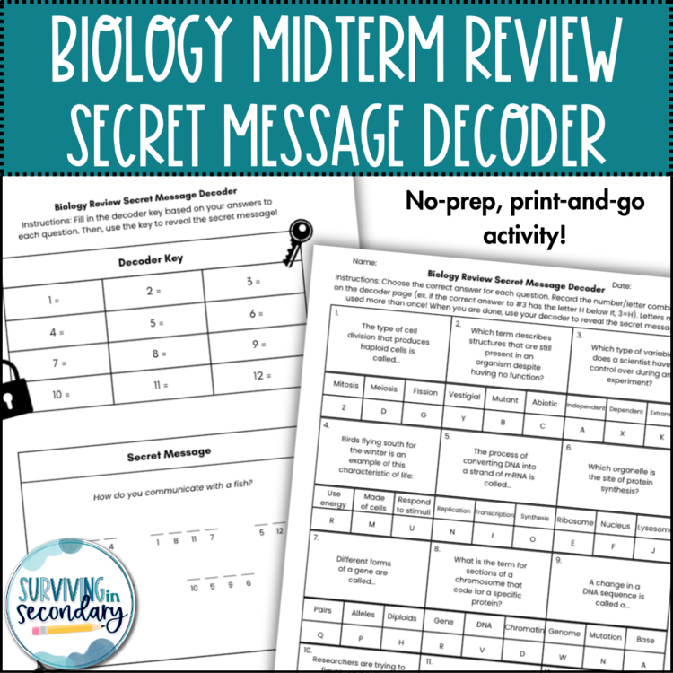 Biology Midterm Review Activity - Test Prep Activity - Great for Keystone Review