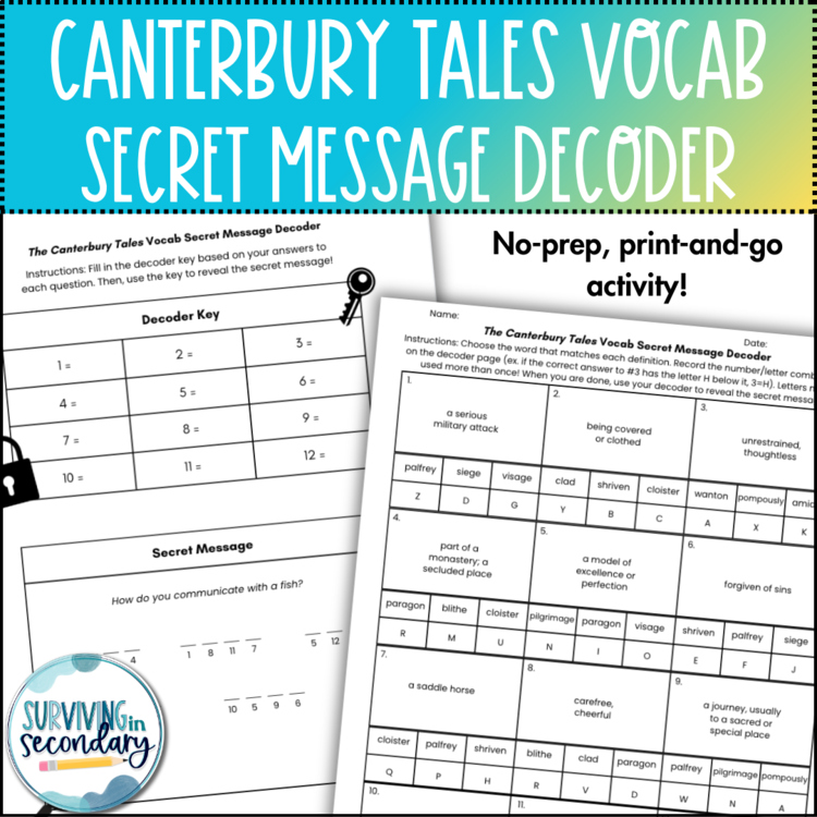 The Canterbury Tales Vocabulary Activity - Secret Message Decoder Review Game