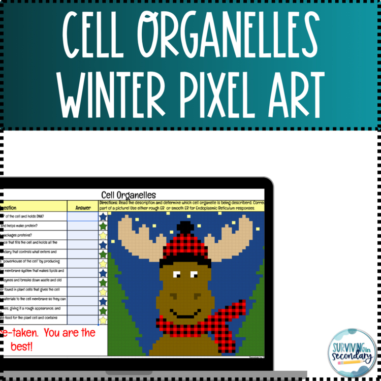 Cell Organelle Winter Pixel Art | Self-Checking Digital Resource