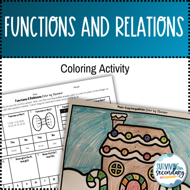 Functions and Relations Gingerbread Holiday Coloring Activity