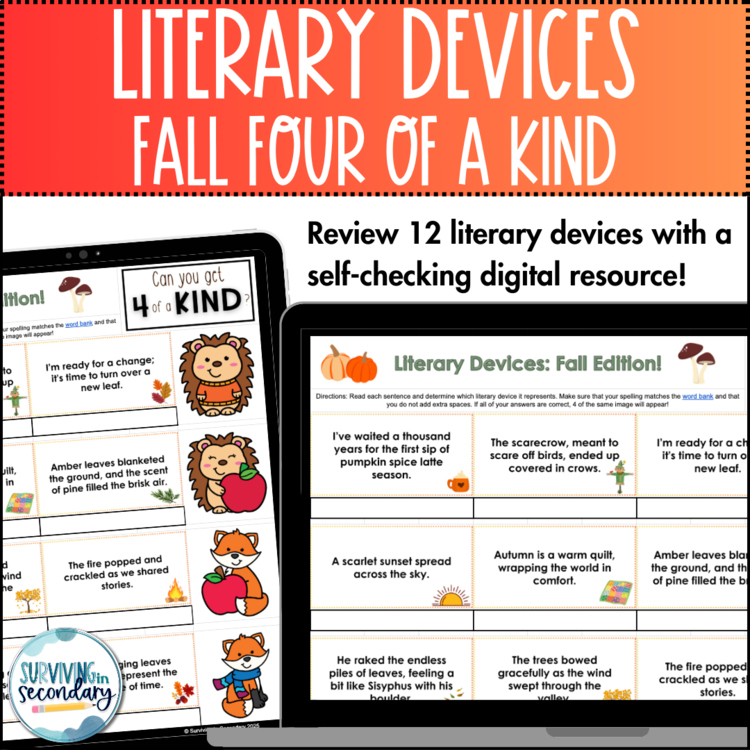 Literary Devices Fall-Themed Review - Digital Activity for ELA