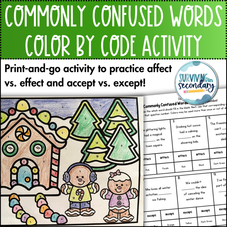 Commonly Confused Words Coloring Gingerbread Activity for English Language Arts