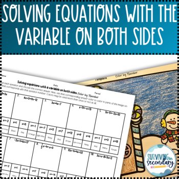 Solving Equations with the Variable on Both Sides Holiday Coloring Activity, image 2