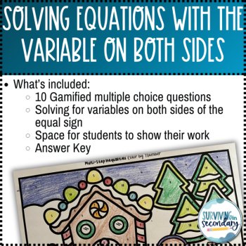 Solving Equations with the Variable on Both Sides Holiday Coloring Activity, image 3