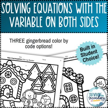 Solving Equations with the Variable on Both Sides Holiday Coloring Activity, image 4