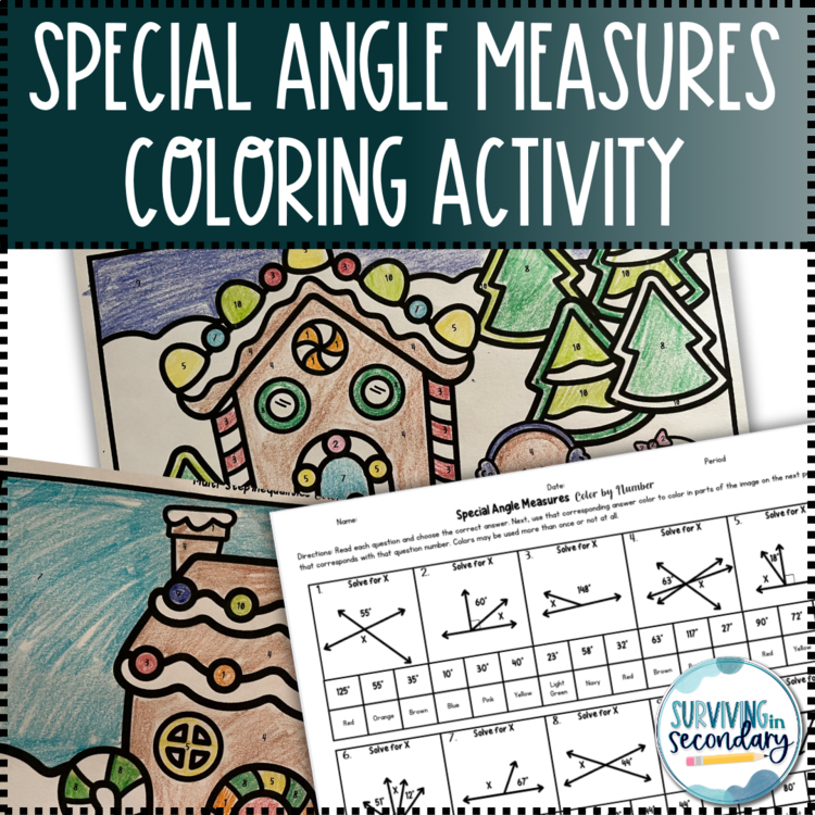 Special Angle Measures (with and without Algebra) Holiday Coloring Activity