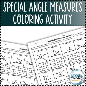 Special Angle Measures (with and without Algebra) Holiday Coloring Activity, image 2