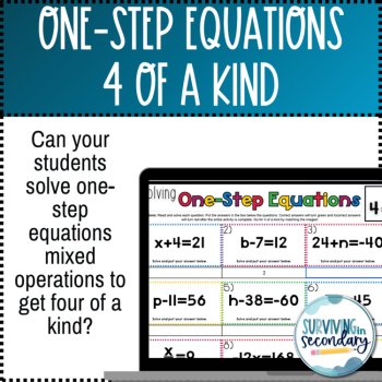 One-Step Equations Fall-Themed Four of a Kind Digital Activity, image 2