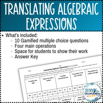 Translating Algebraic Expressions Fall Coloring Activity, image 2