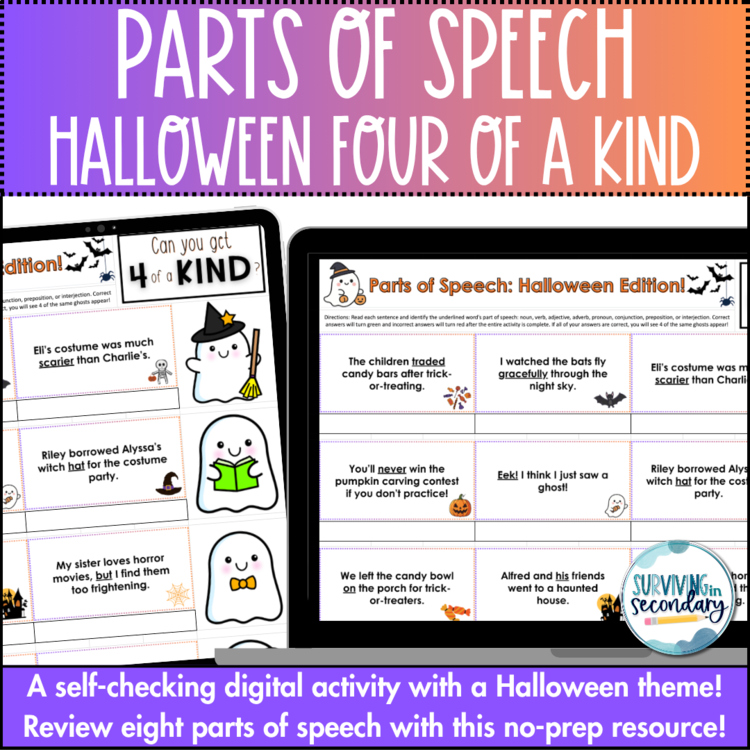 Parts of Speech Halloween-Themed Review - Digital Activity for ELA
