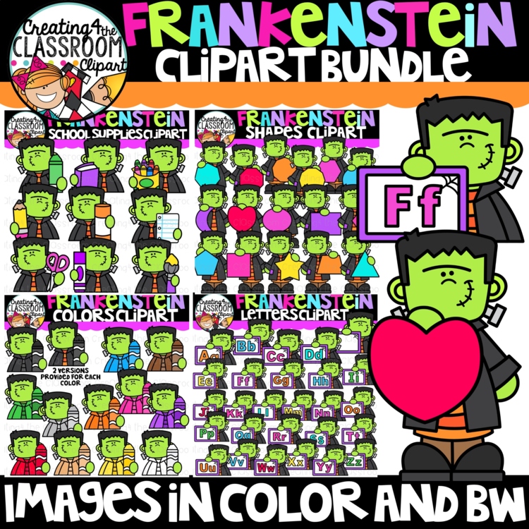 Frankenstein Clipart Bundle – School Supplies, Shapes, Colors, & Letters