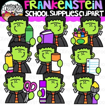 Frankenstein Clipart Bundle – School Supplies, Shapes, Colors, & Letters, image 3