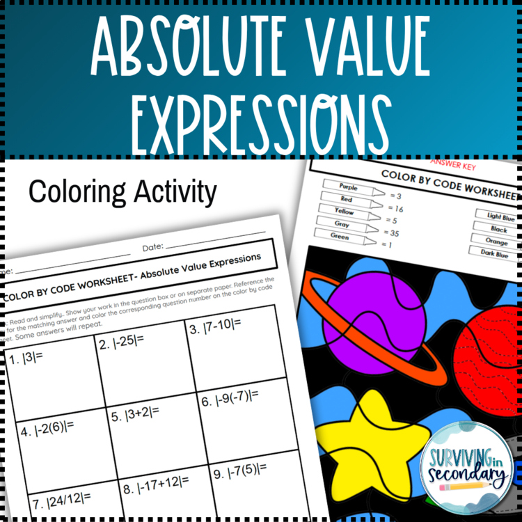 Absolute Value Expressions Math Coloring Activity