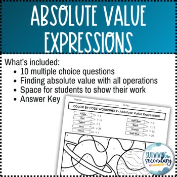Absolute Value Expressions Math Coloring Activity, image 2