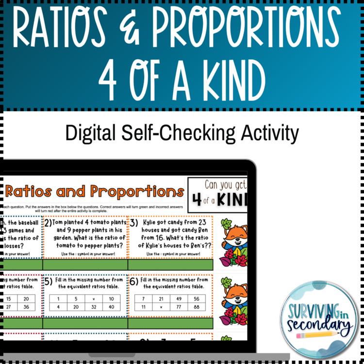 Solving Ratios and Proportions Fall-Themed Four of a Kind Digital Activity