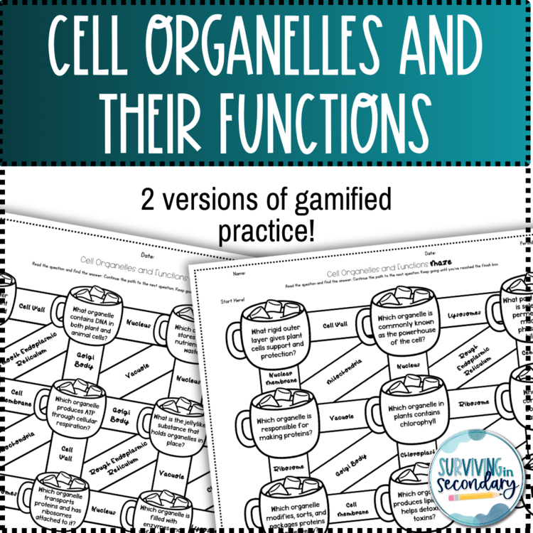 Cell Organelles and Their Functions Maze Worksheets