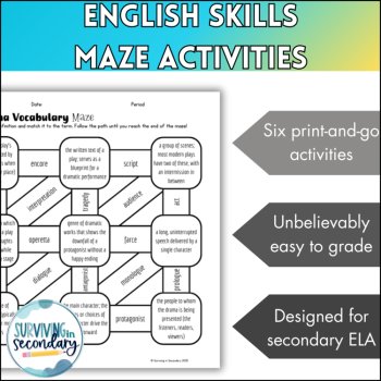 ELA Practice Activity BUNDLE - No-Prep Maze Worksheets for Middle & High School, image 3
