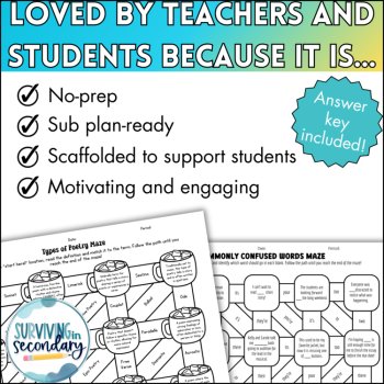 ELA Practice Activity BUNDLE - No-Prep Maze Worksheets for Middle & High School, image 4