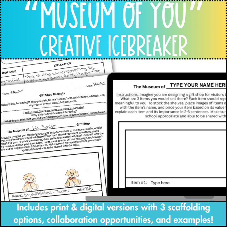 Museum of You Creative Ice Breaker - Back to School Print and Digital Activity