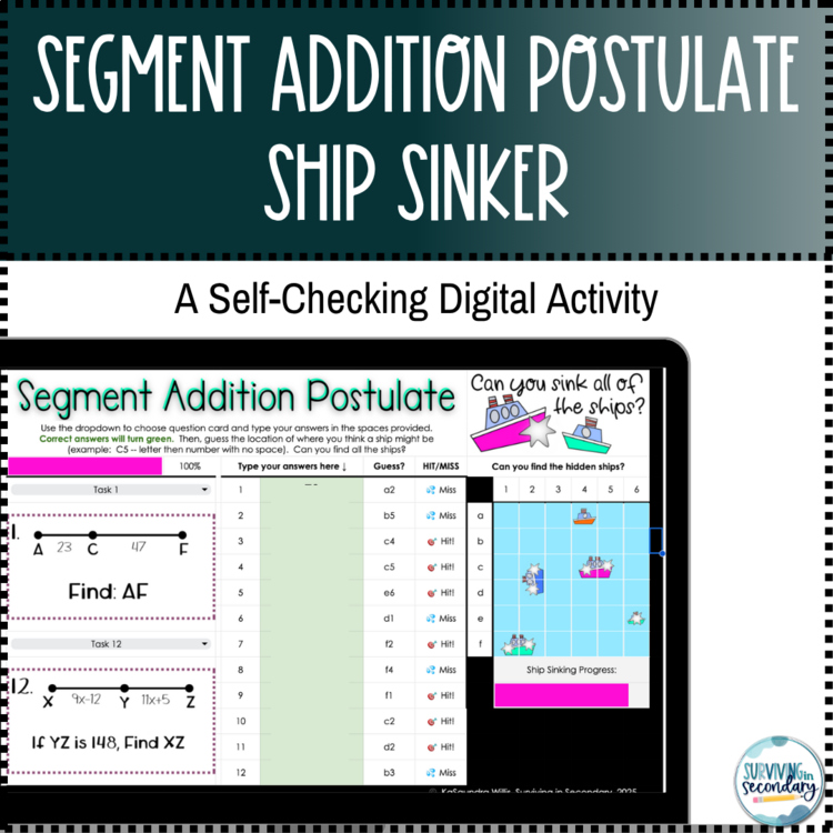 Segment Addition Postulate Ship Sinker Digital Activity